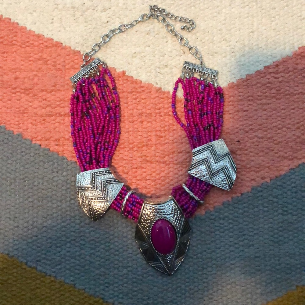 Fun Indian Style Necklace with Pink Color Beading